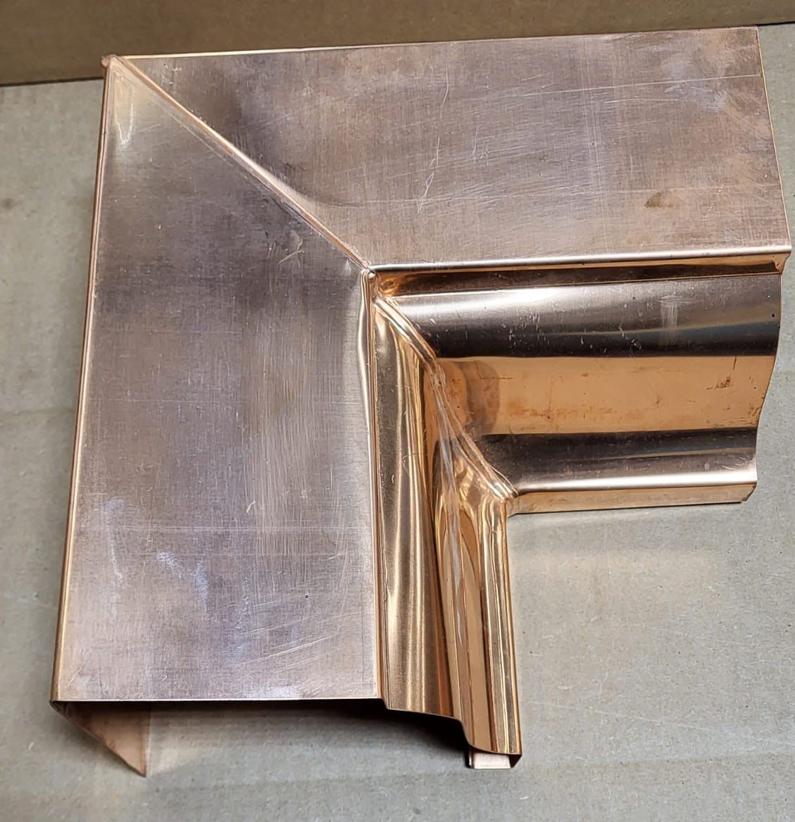 Copper Box Miter for K Style Gutters Available in 5" or 6" Inside or Outside